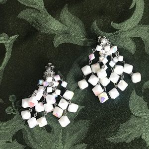 Rare white crystal vintage earrings AB white